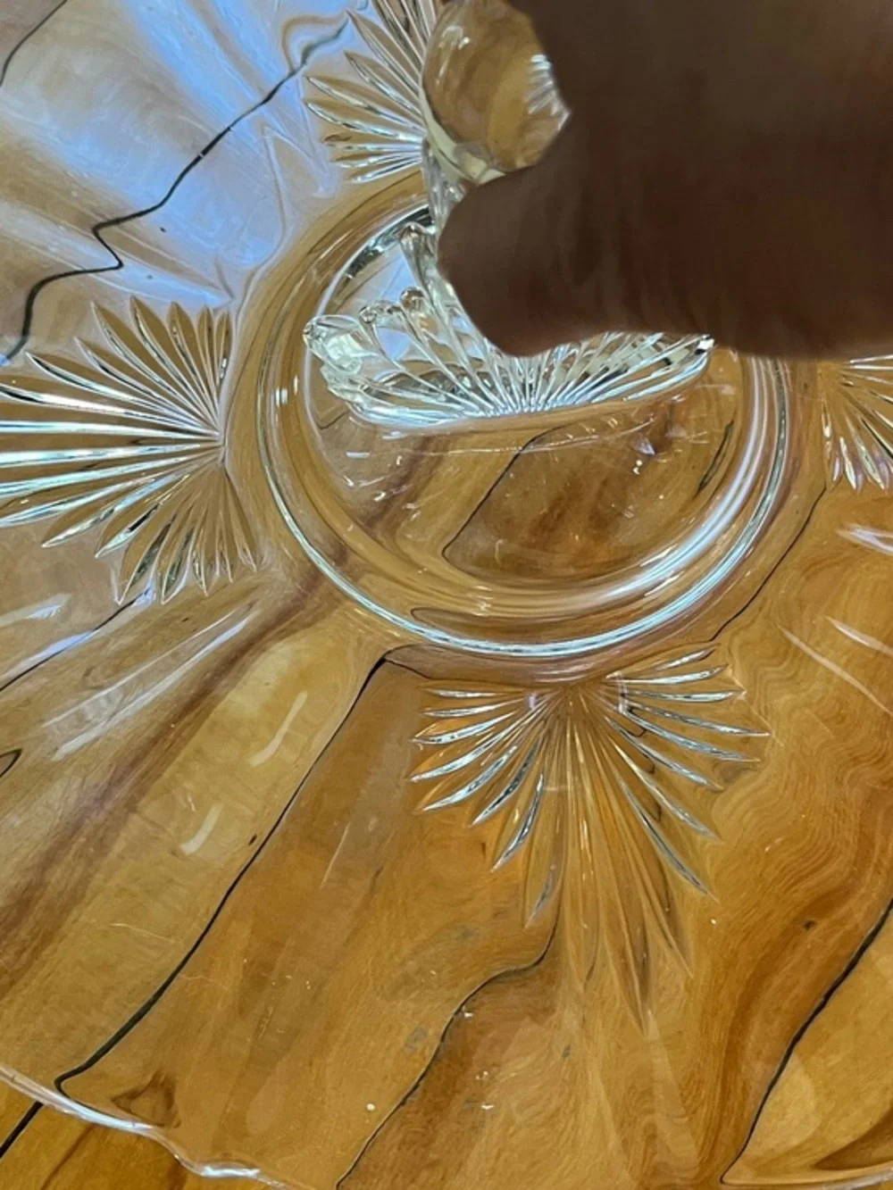 Vintage Fostoria Glass Art Deco FLAME Pattern Handled Lunch Tray Platter